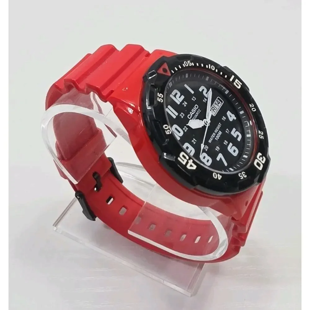 Casio MRW-200H Red & Black Analog Quartz Watch Day/Date New Battery Clean W287